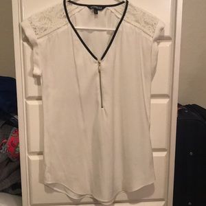 White blouse with leather lace details